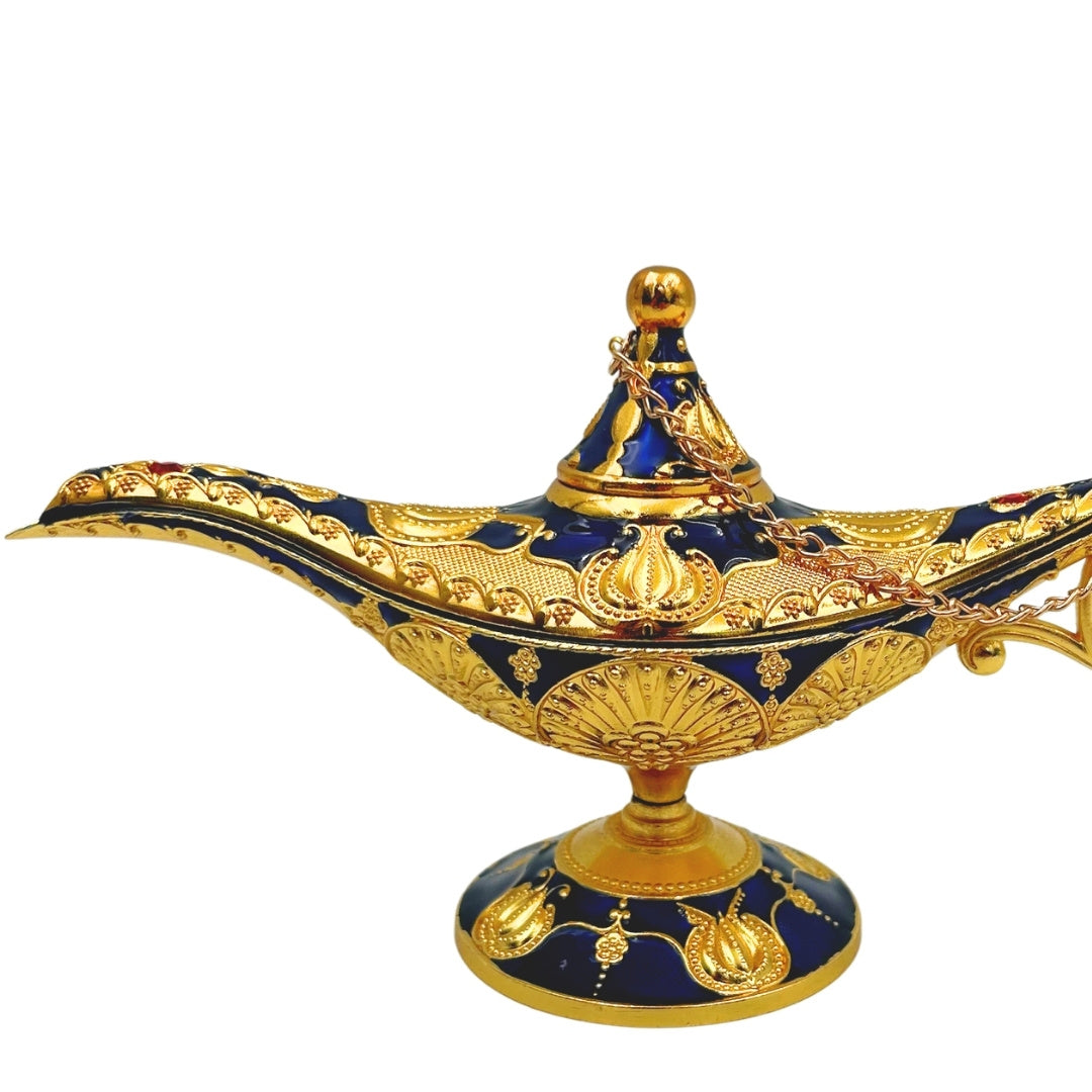 Alladinin LABB-lamppu, jossa on kullanväriset metallikoristeet, tummansininen, 22 x 7 x 11 cm