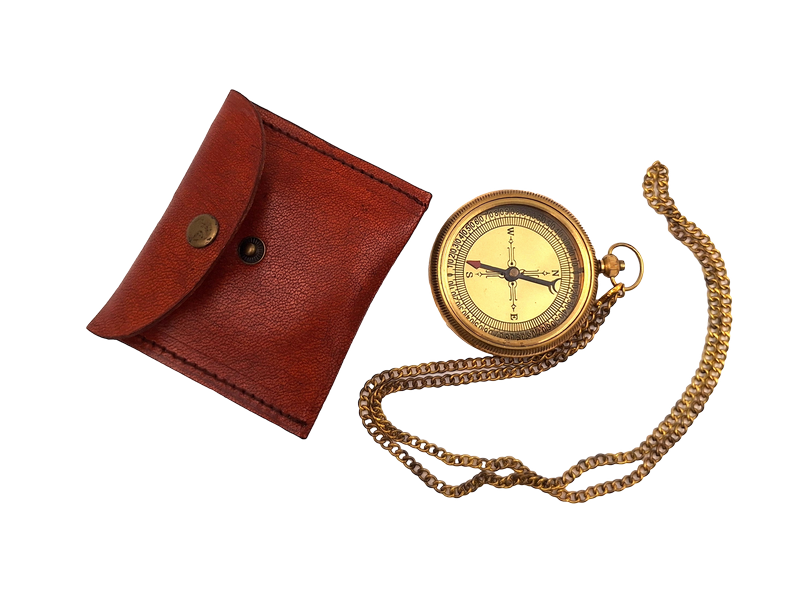 Kompas mosiężny na łańcuszku w skórzanym etui - CN215/2.5