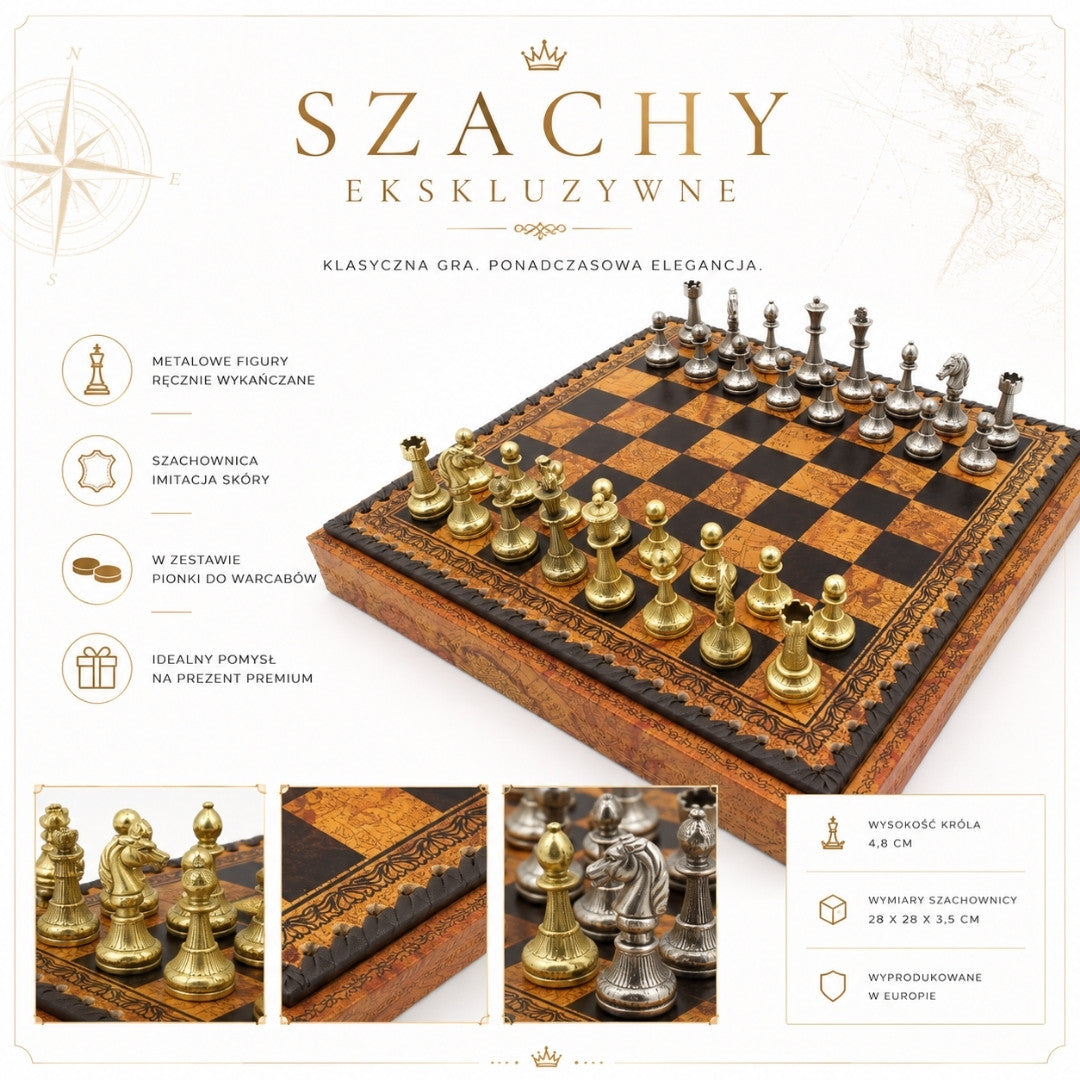 Ekskluzywne Metalowe Szachy Italfama 28x28 cm – N035