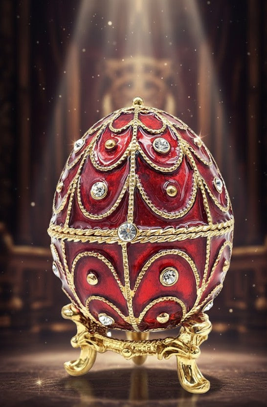 Ekskluzywna metalowa szkatułka z kryształkami - Jajo Fabergé - B0748-17 RD