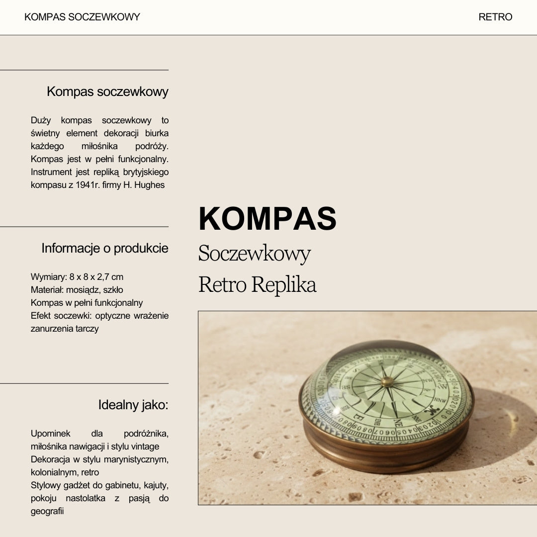 Kompas Soczewkowy Mosiężny – Retro Replika - NC2511