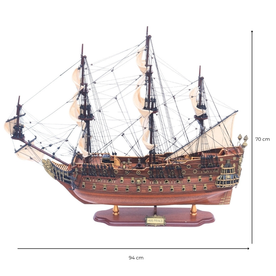 Eksklusiivinen suuri HMS Prince -purjelaivamalli, 94 cm, kaiverruksella personoitavissa
