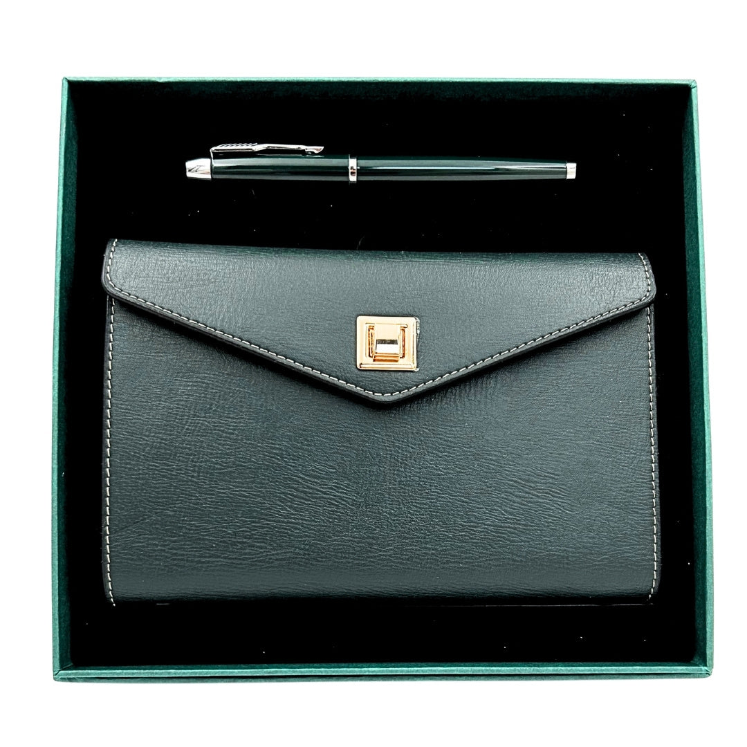 Elegancki Zestaw Upominkowy - Notes Skórzany z Długopisem w Pudełku Prezentowym – Premium – EE8