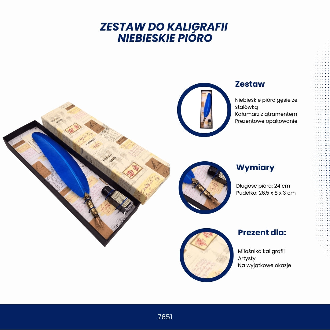 Zestaw do kaligrafii - niebieskie pióro - 7651