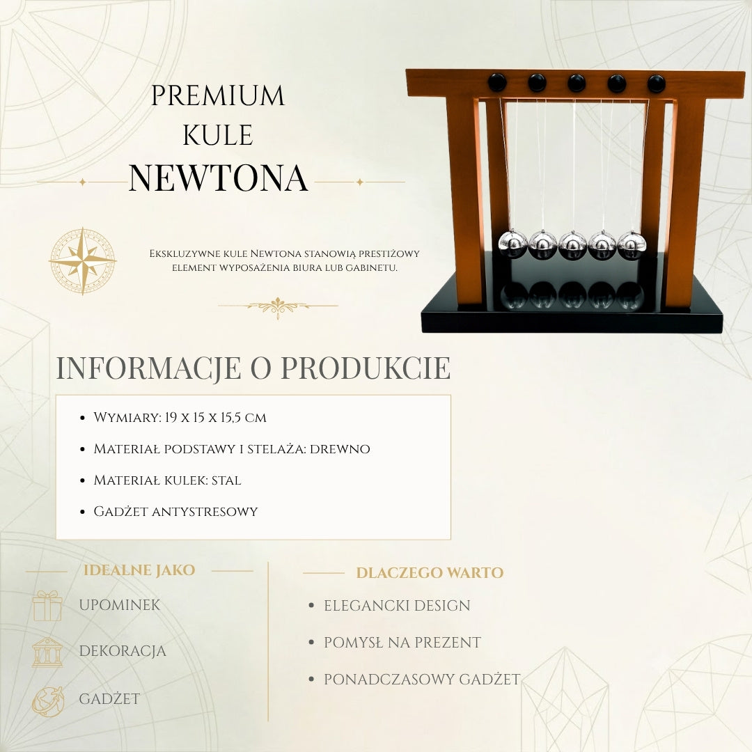 Eleganckie Kule Newtona Premium Duże na Drewnianej Podstawie - YG1300F