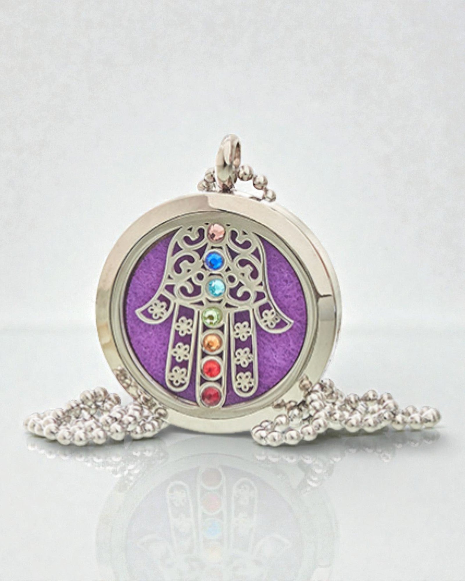 AromaHamsa Chakra – Naszyjnik Aromaterapeutyczny z Medalionem Hamsa 30 mm