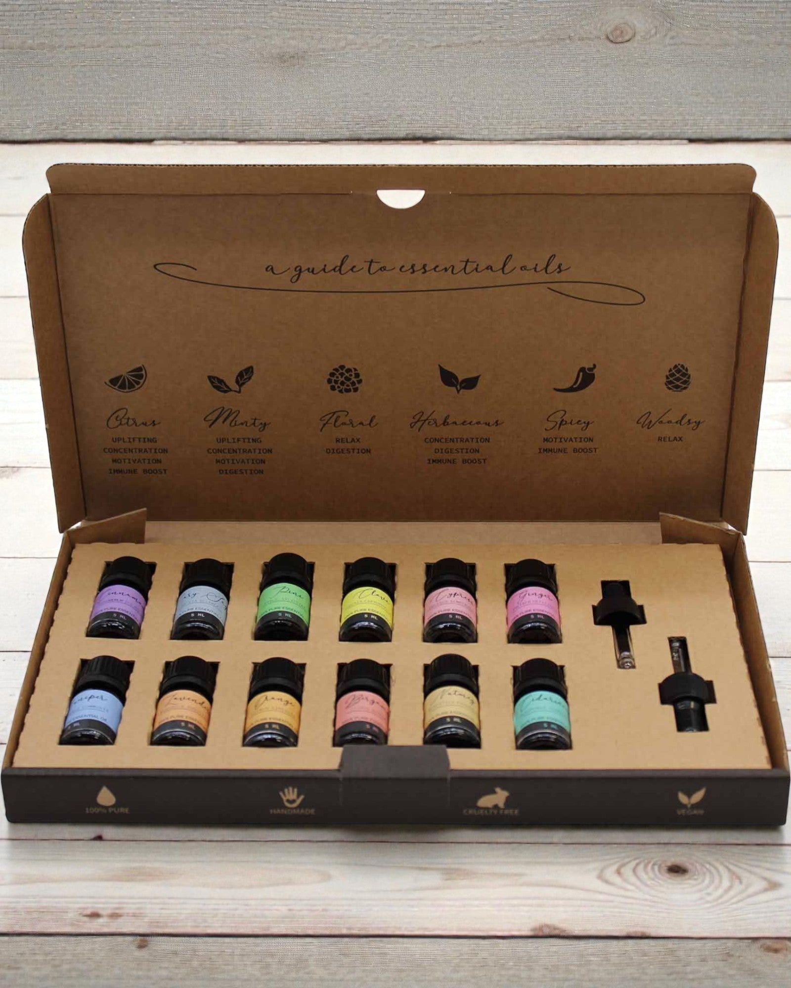 Syksyinen luonnon sopusointu – ylellinen 12 eteerisen öljyn 5 ml sarja pipeteillä