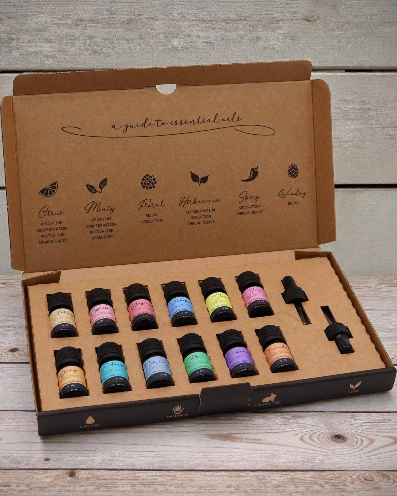 Syksyinen luonnon sopusointu – ylellinen 12 eteerisen öljyn 5 ml sarja pipeteillä