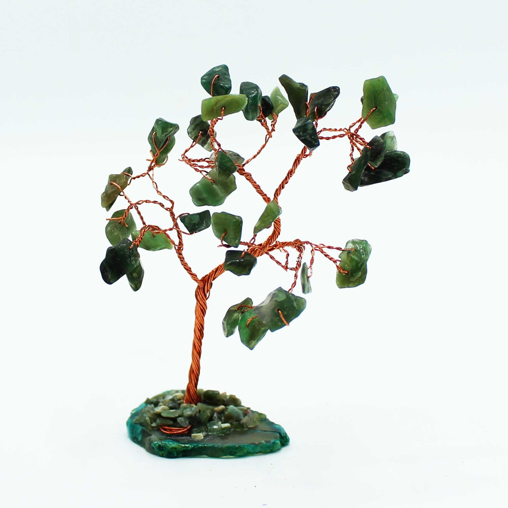 Avenuriinipuu akaattipohjalla - vihreä, 10 cm, 35 kristallia