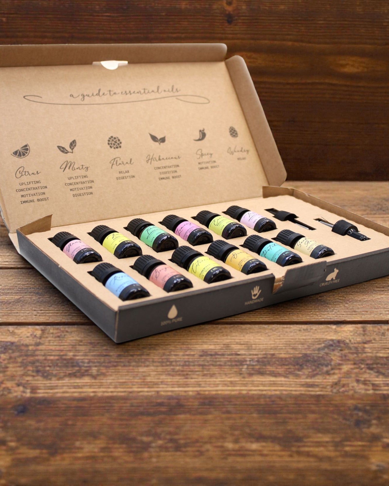 Maailman olemus – ylellinen 12 suosituimman eteerisen öljyn 5 ml:n valikoima pipeteillä