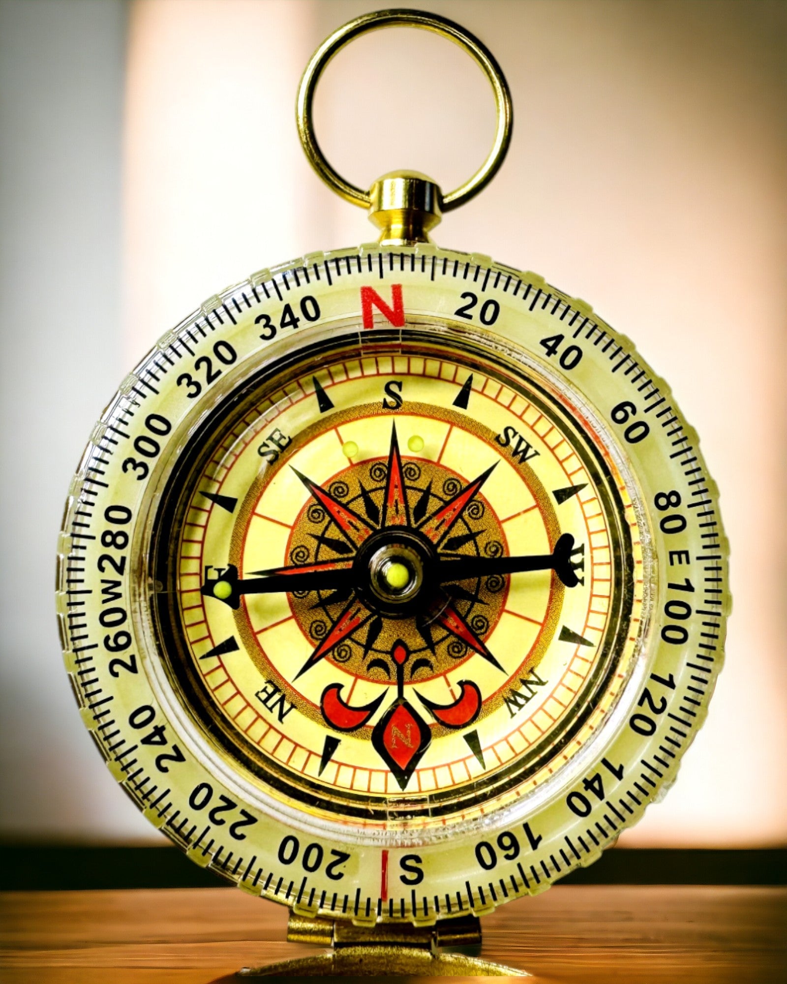 Vedenpitävä Messinkikompassi Hehkuvalla Efektillä - Välttämätön Vaelluksille ja Leirintään, personointi kaiverruksella