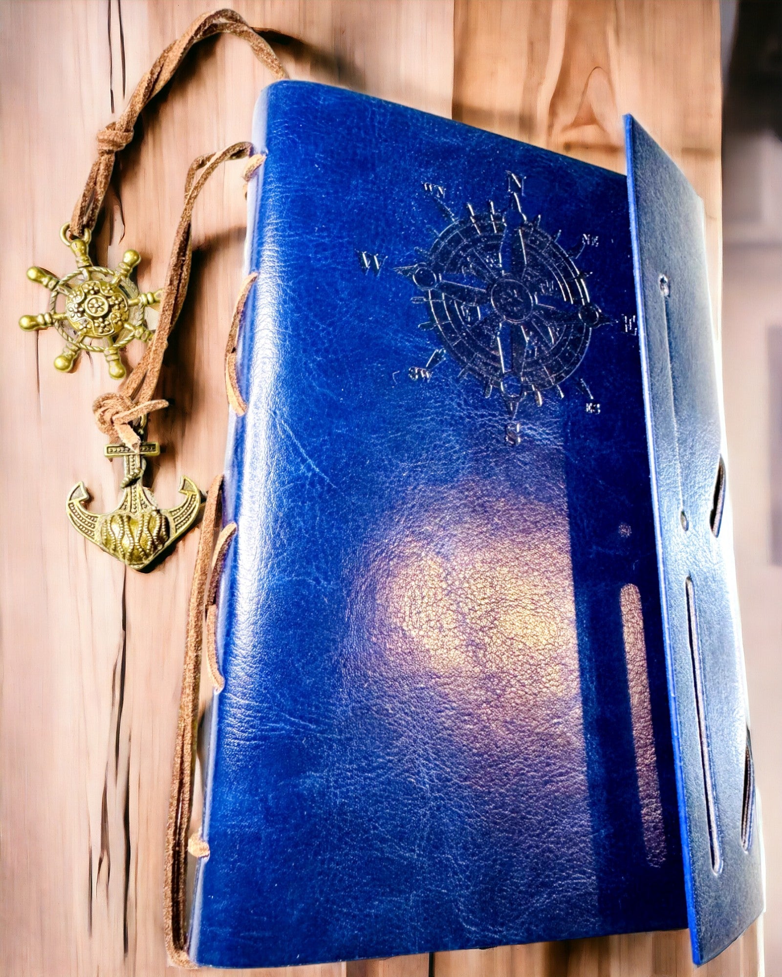 Vintage-purjehdusmuistikirja A6- tai A7-koko - kompassiteemalla ja laakeroiduilla sivuilla - saatavilla eri värivaihtoehdoissa, kaiverrusmahdollisuus