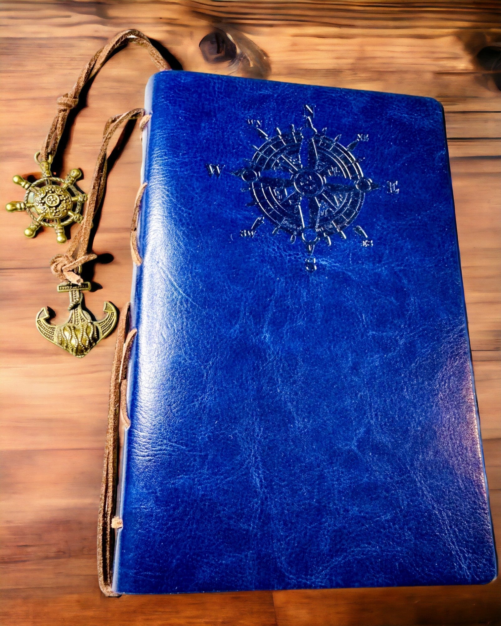 Vintage-purjehdusmuistikirja A6- tai A7-koko - kompassiteemalla ja laakeroiduilla sivuilla - saatavilla eri värivaihtoehdoissa, kaiverrusmahdollisuus