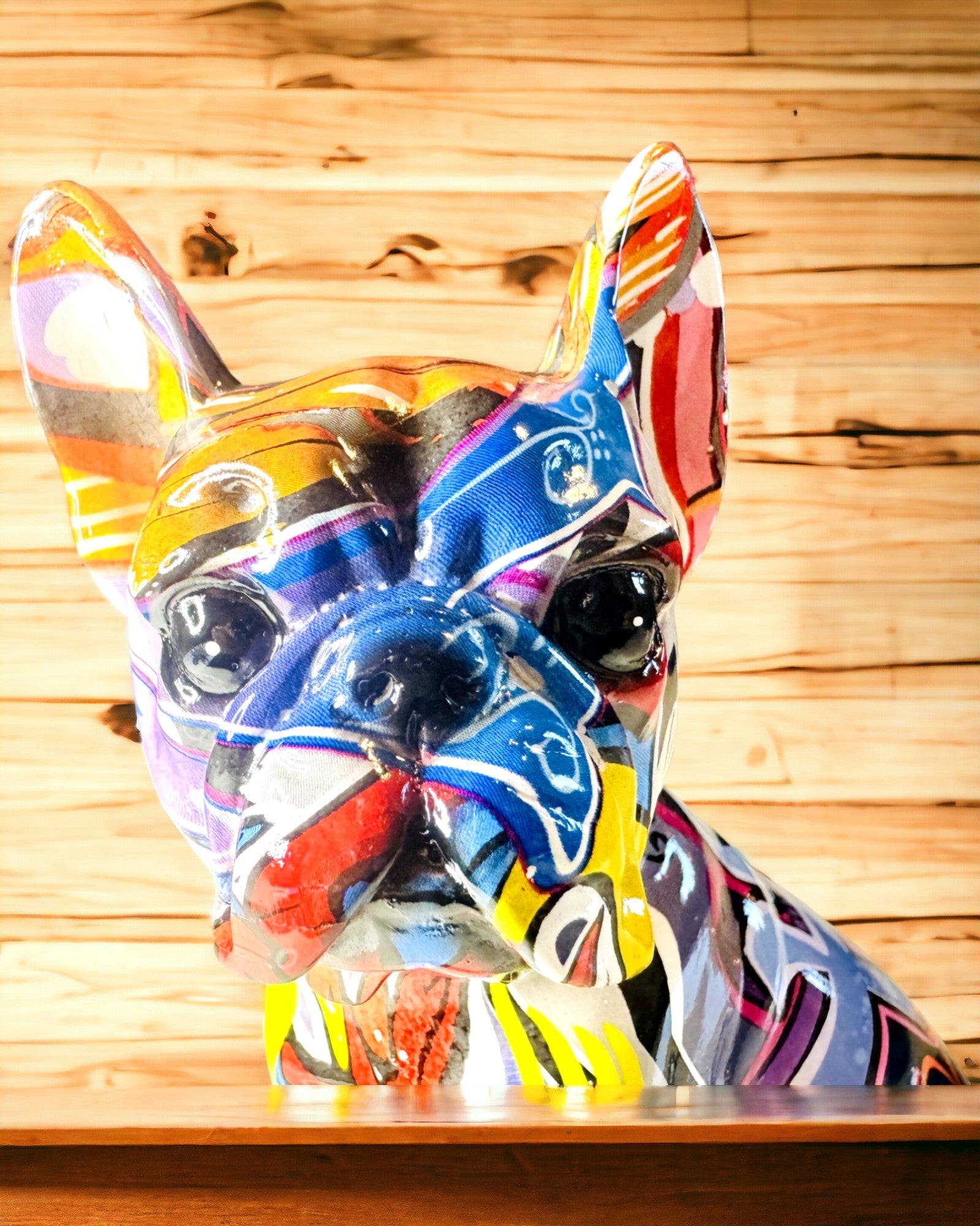 Käsintehty Ranskanbulldoggi Figuriini Street Art -tyylillä Kaiverrusvaihtoehdolla