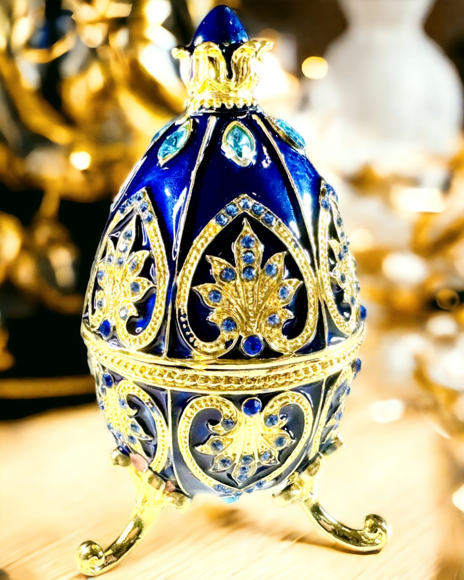 Eksklusiivinen Fabergé-muna - tummansininen väri – Koristeellinen Emalikorurasia