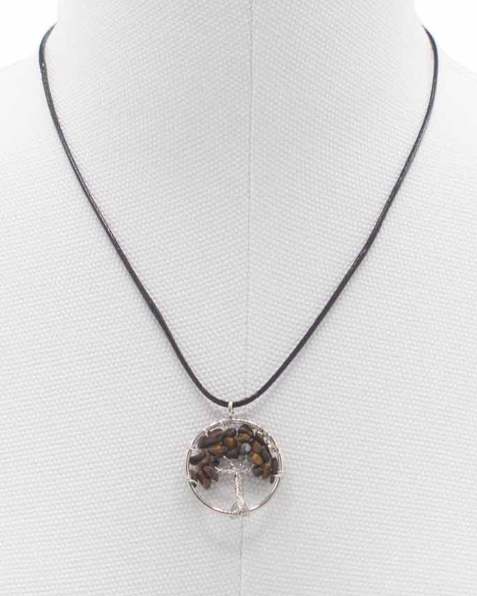 Elämänpuu-kaulakoru Suoja ja Itsevarmuus – Tiikerinsilmä