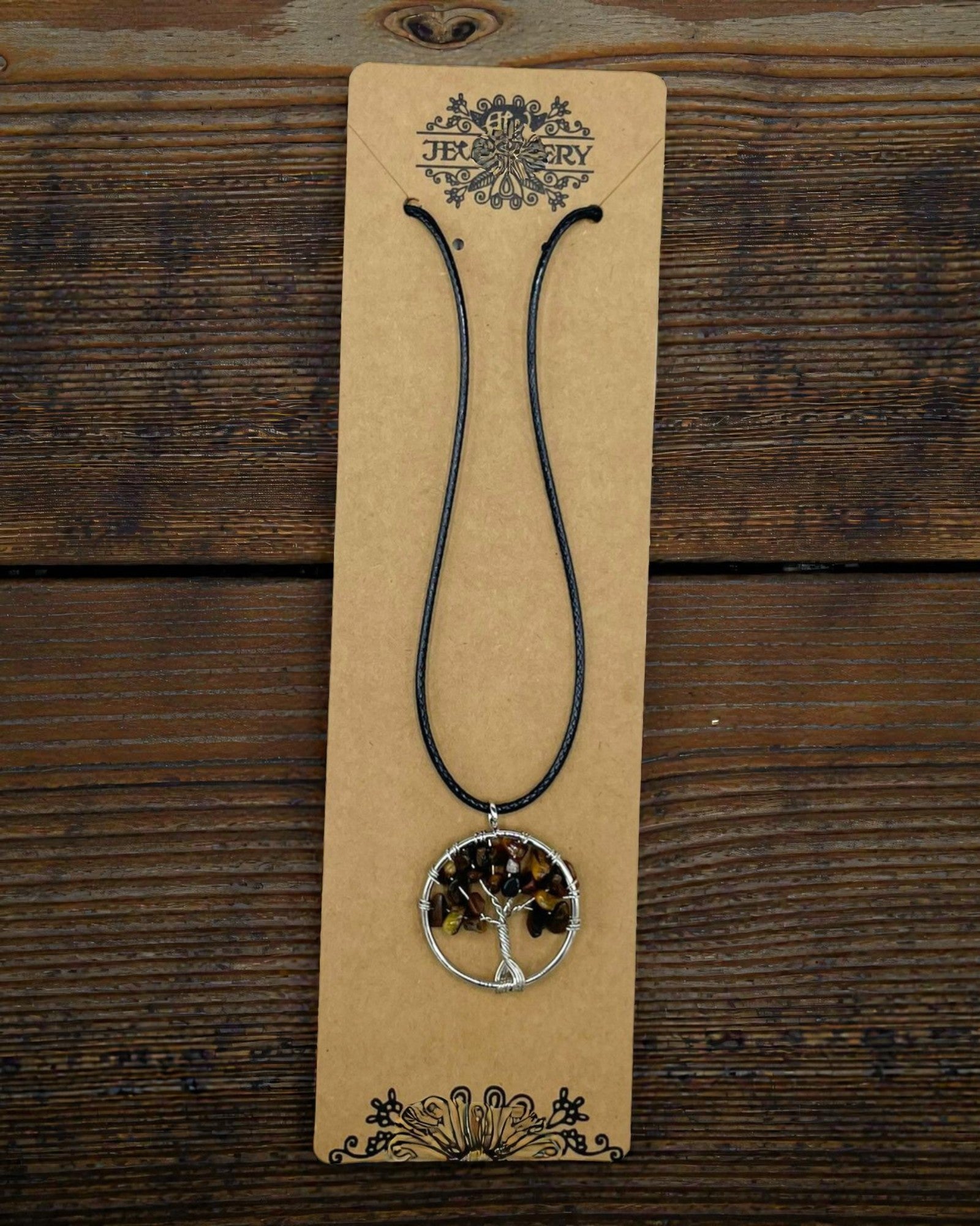 Elämänpuu-kaulakoru Suoja ja Itsevarmuus – Tiikerinsilmä