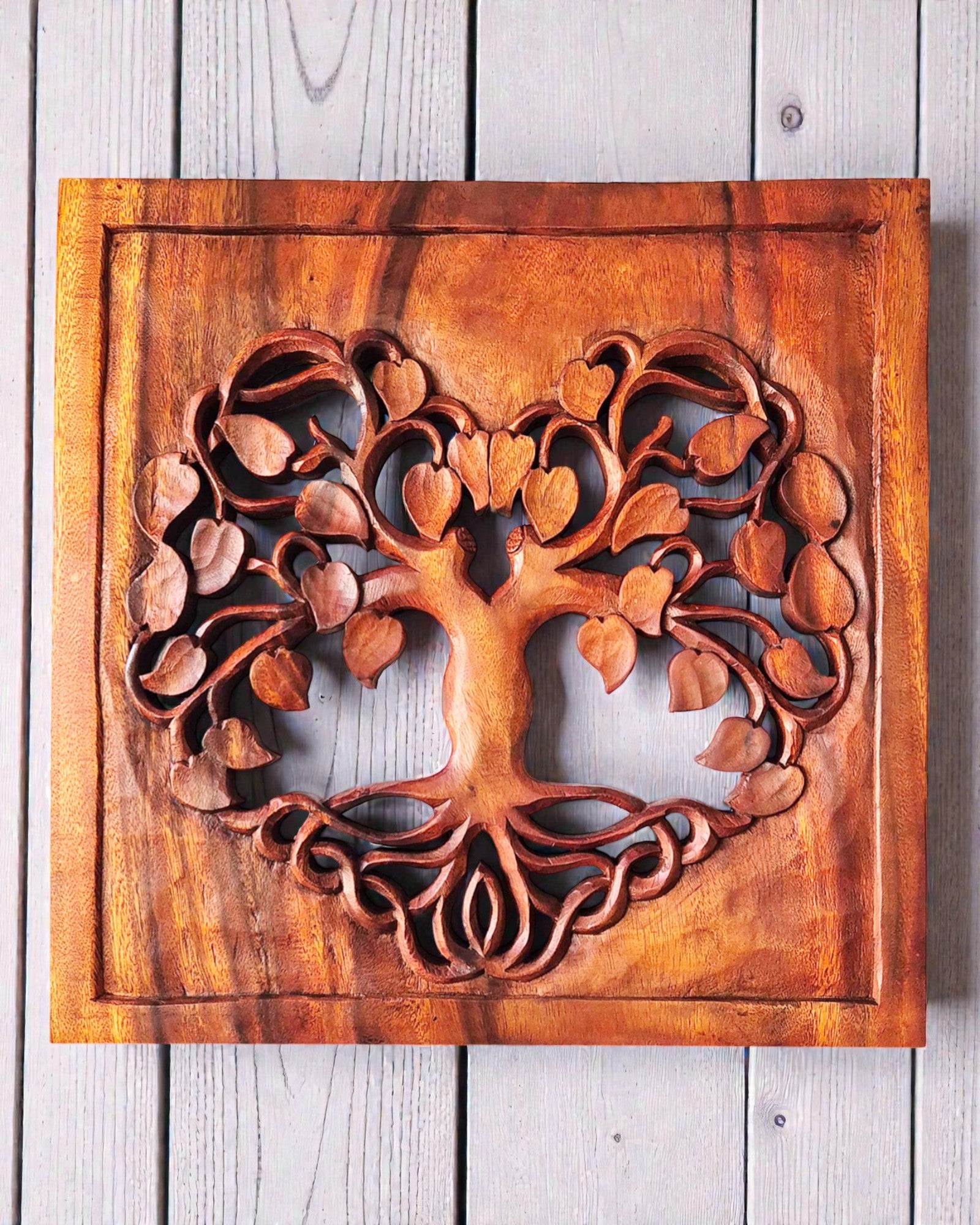 Neliönmuotoinen koristeellinen seinäpaneeli – Elämän puu Sydän 40x40 cm