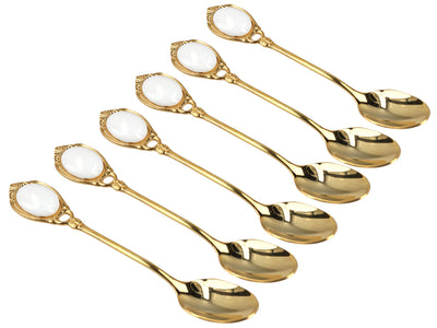 6 valgete silmadega 24K kullatud CARMANI teelusika komplekt, isikupärastatava graveeringuga - elegantne kingitus igaks puhuks, mõõtmed 13 cm