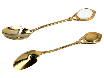 6 valgete silmadega 24K kullatud CARMANI teelusika komplekt, isikupärastatava graveeringuga - elegantne kingitus igaks puhuks, mõõtmed 13 cm