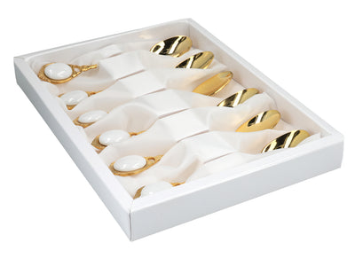 6 valgete silmadega 24K kullatud CARMANI teelusika komplekt, isikupärastatava graveeringuga - elegantne kingitus igaks puhuks, mõõtmed 13 cm