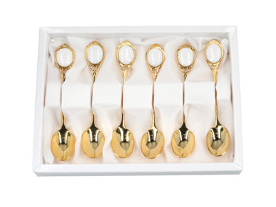 6 valgete silmadega 24K kullatud CARMANI teelusika komplekt, isikupärastatava graveeringuga - elegantne kingitus igaks puhuks, mõõtmed 13 cm