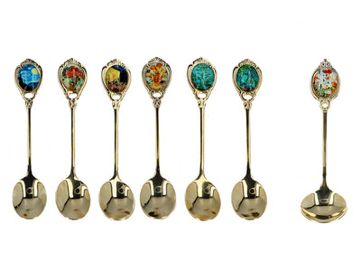 Setti: 6 24K-kullattua teelusikkaa ja 1 sokerilusikka - V. van Gogh, lajitelma, personoitavissa kaiverruksella, tyylikäs lahjapakkaus, mitat 13 cm
