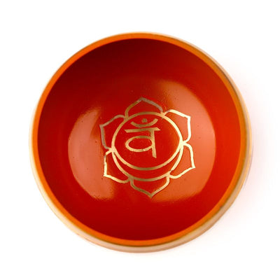 Oranssi chakra-laulukulho, personointi kaiverruksella mahdollista, metallinen äänimalja, ihanteellinen lahjaksi, halkaisija 10 cm, korkeus 5 cm