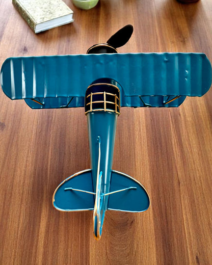 Metallinen Blue Baron -lentokonemalli – retro, lahjaksi, kaiverrusmahdollisuudella