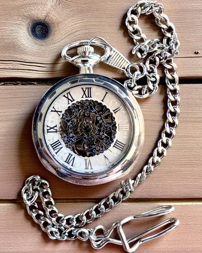 Hopeinen Eksklusiivinen Mekaaninen Taskukello Retro-tyyliin, Vedenkestävä - Eleganssia Joka Tilaisuuteen, kaiverruksella