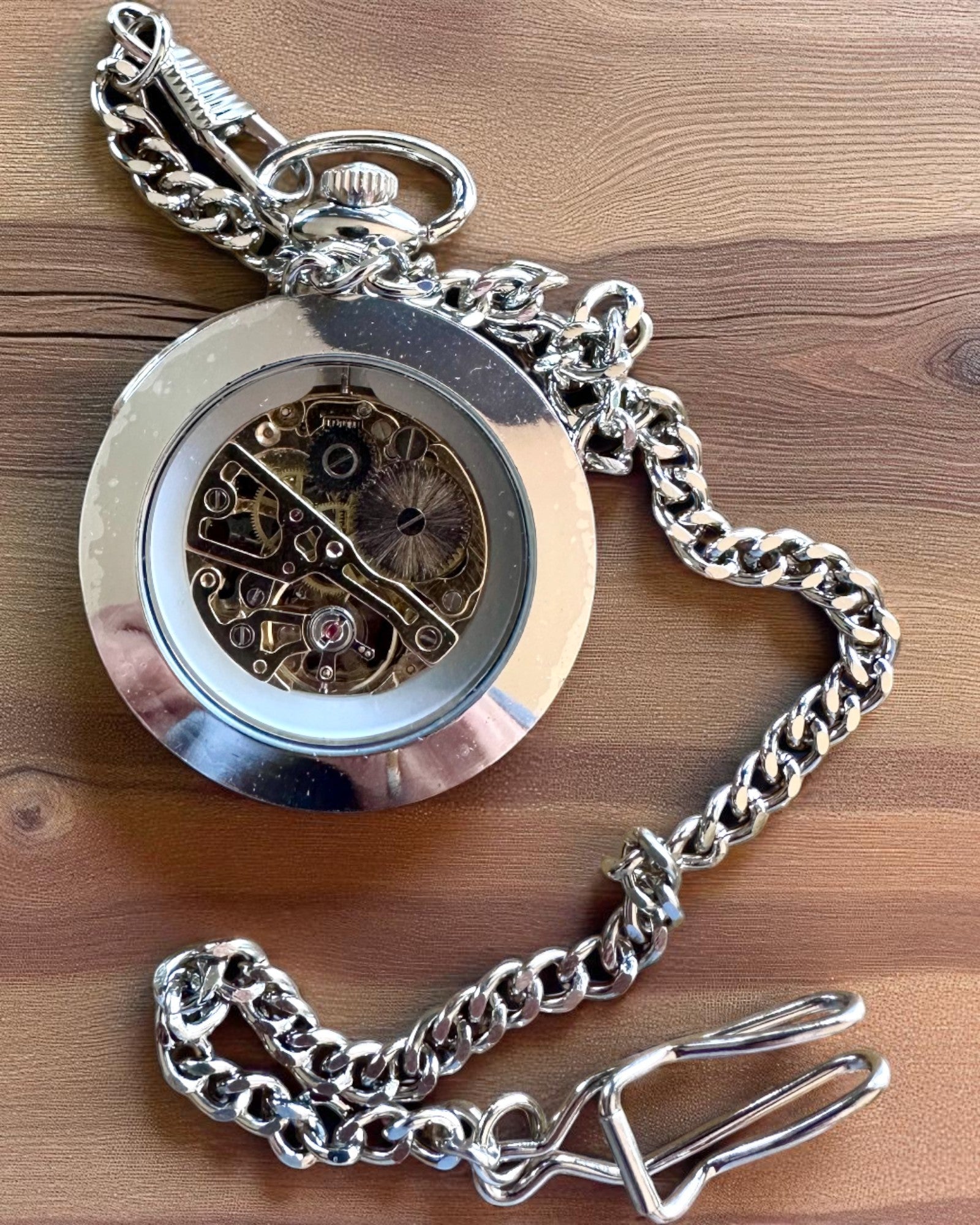 Hopeinen Eksklusiivinen Mekaaninen Taskukello Retro-tyyliin, Vedenkestävä - Eleganssia Joka Tilaisuuteen, kaiverruksella