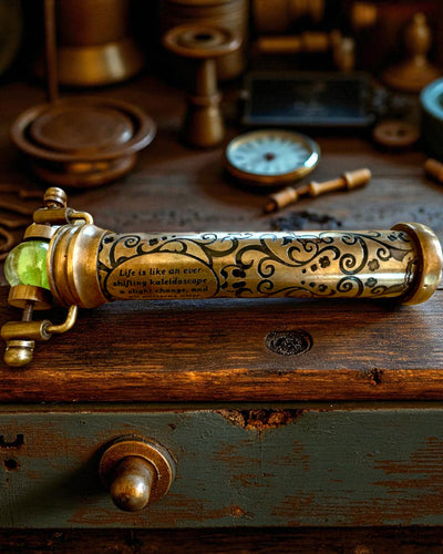 Kaleidoskooppi Vintage „Emerald Dreams”, 15 cm – käsintehty, mahdollisuus personointiin kaiverruksella lahjaksi