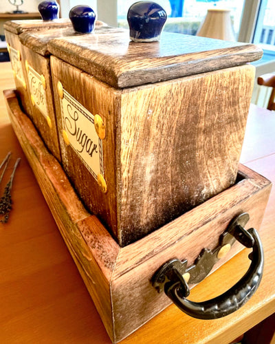 Royal Trio -setti – Tee, Kahvi, Sokeri shisham-puusta, käsintehty, kaiverrusvaihtoehdolla lahjaksi