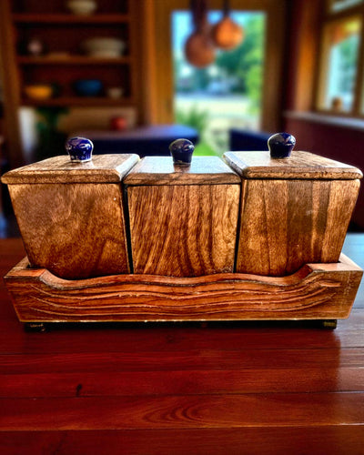 Royal Trio -setti – Tee, Kahvi, Sokeri shisham-puusta, käsintehty, kaiverrusvaihtoehdolla lahjaksi