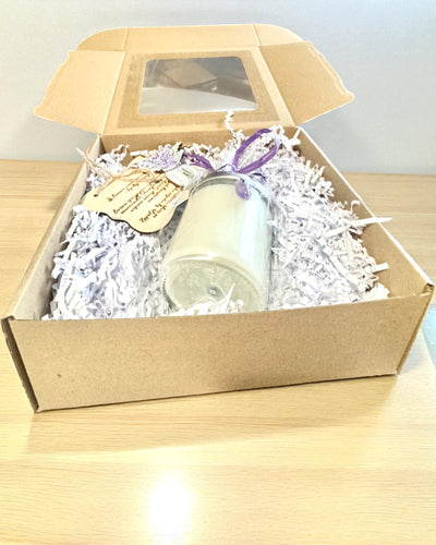 Intentionaalinen soijakynttilä Ametisti – rauha, harmonia ja puhdistuminen, 250 ml, mahdollisuus personointiin lahjaksi