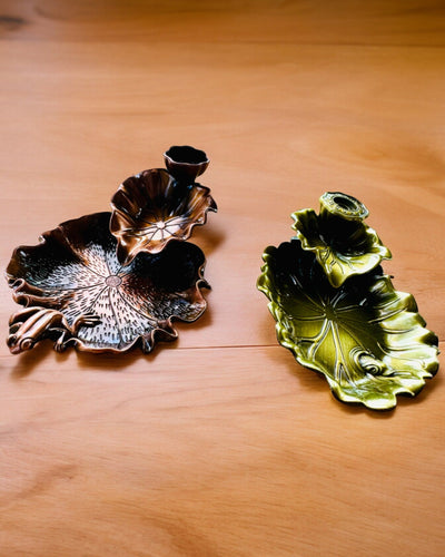 Tyylikäs metallinen lootuksenlehti suitsuketeline - 4 vaihtoehtoa valittavana, mahdollisuus personointiin kaiverruksella lahjaksi