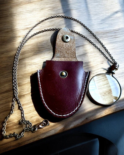 Vintage Look - Lasinen Suurennuslasi Nahkaisella Koteloilla, mahdollisuus personointiin kaiverruksella