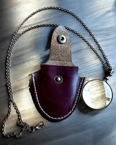 Vintage Look - Lasinen Suurennuslasi Nahkaisella Koteloilla, mahdollisuus personointiin kaiverruksella