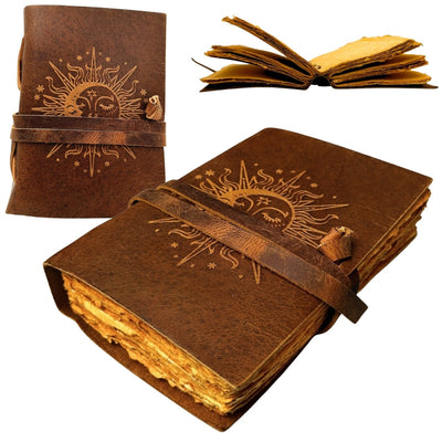 Notes Skórzany Vintage 200 stron - Słońce i Księżyc - Skóra bawola – H038
