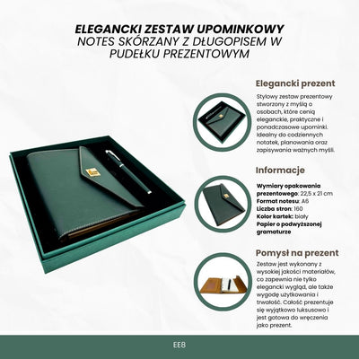 Elegancki Zestaw Upominkowy - Notes Skórzany z Długopisem w Pudełku Prezentowym – Premium – EE8