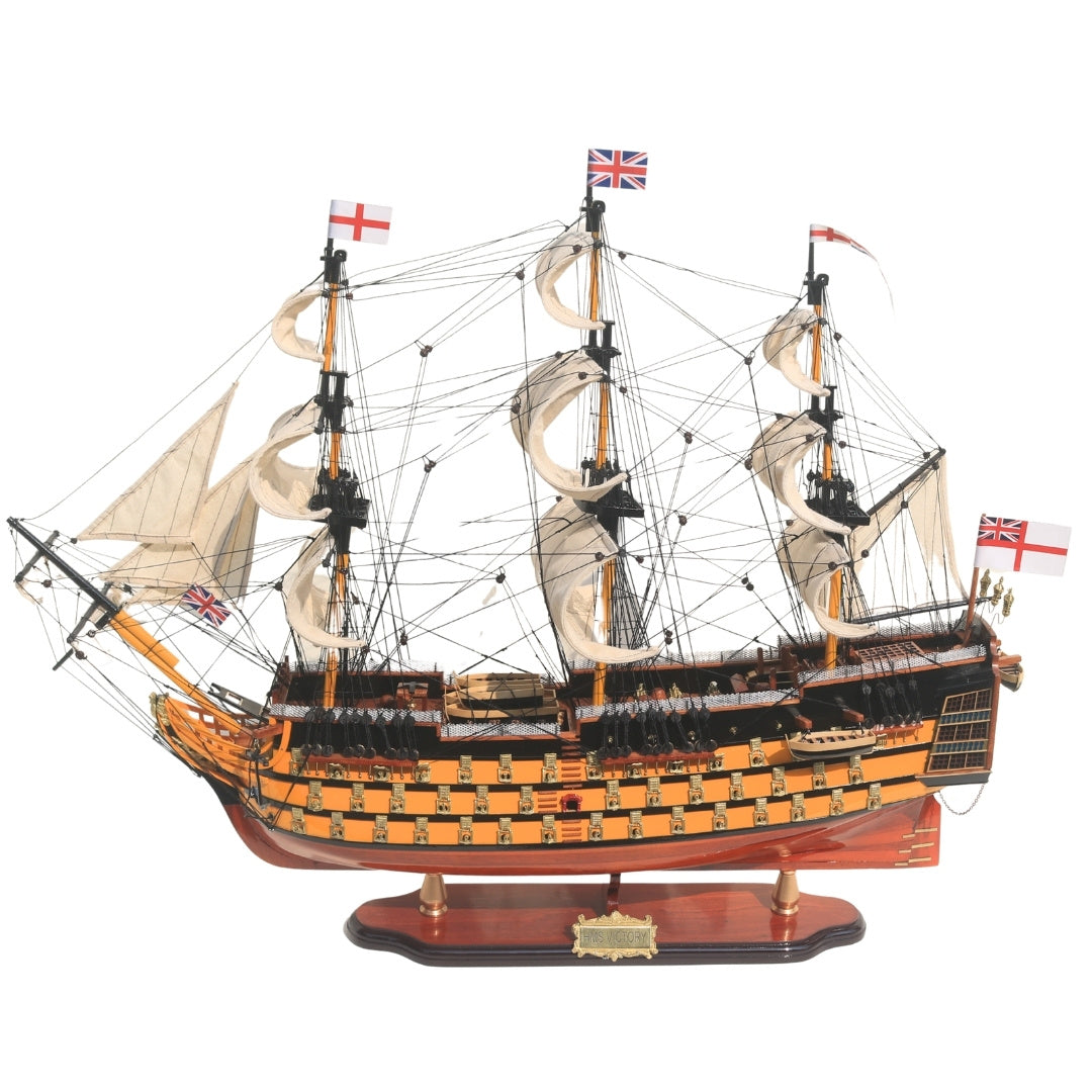 Koottu HMS Victory -purjelaivamalli, 80 cm, kaiverruksella personoitavissa - eksklusiivinen lahja- ja sisustusesine, käsintehty eksoottisesta puusta, korkealaatuinen ja viimeistelty yksityiskohtia myöten