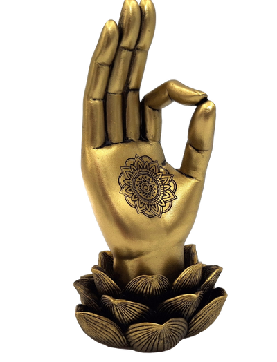 Złota Figurka Dłoń Buddy Mudra OM - Joga Kwiat Lotosu - 43724