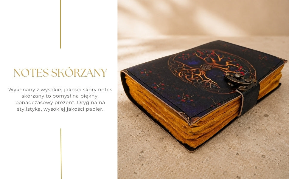 Notes Skórzany Vintage Retro 200 stron - Skóra Kozia - Drzewo Życia - AH18