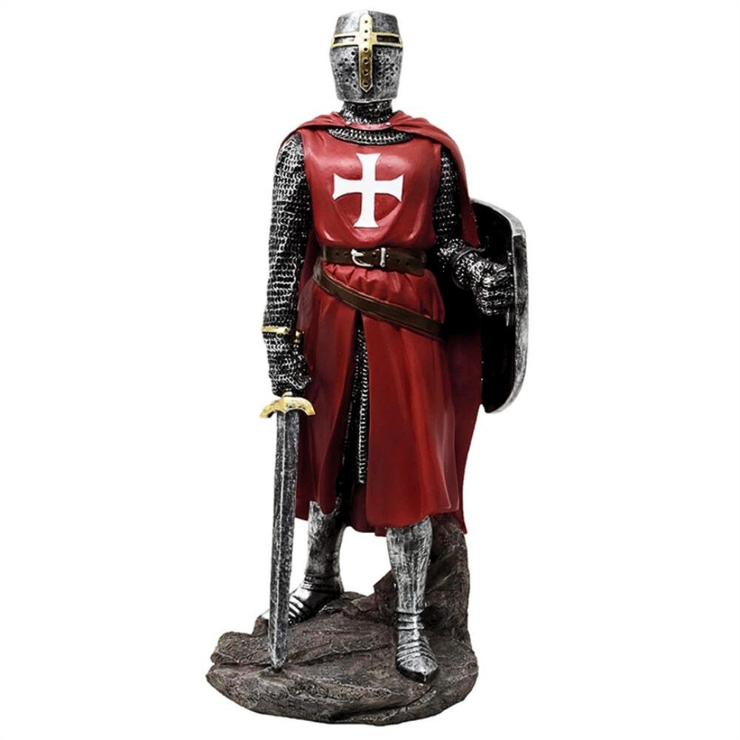 30 cm polyresiininen ristiretkiritarifiguuri, saatavana kaiverruspersonoinnilla