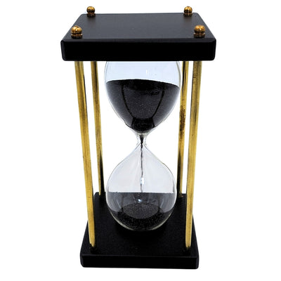 Klepsydra Mosiężno-Drewniana 5 minut – Czarny Piasek – Elegancka Dekoracja Retro - STRS
