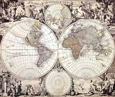 Mapa świata 1686r. - G. Valck reprint - M1686 – Prezent dla historyka