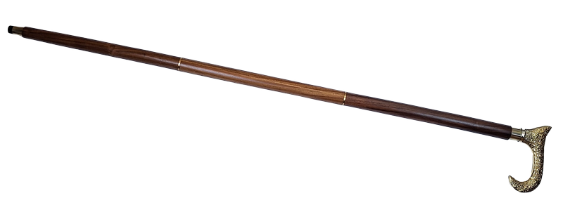 Puinen kävelykeppi kultaisella kahvalla – taitettava – tyylikäs lahja personoitavalla kaiverruksella – 91,5 cm, ruskea messinkikahvalla  