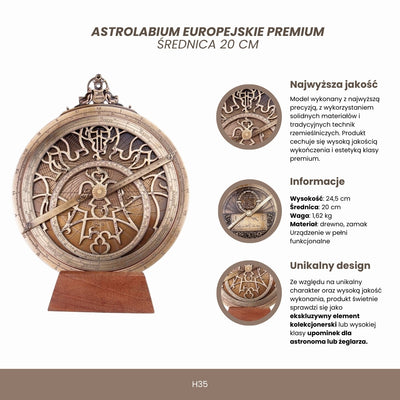 Duże Astrolabium Europejskie - średnica 20 cm - Prezent Premium dla Astronoma lub Żeglarza - H35