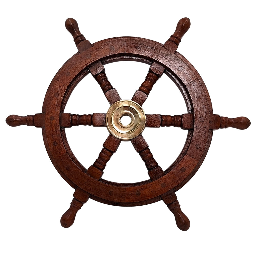 Koło Sterowe Drewniane – 45 cm - Dekoracja Marynistyczna Retro - NC1402A