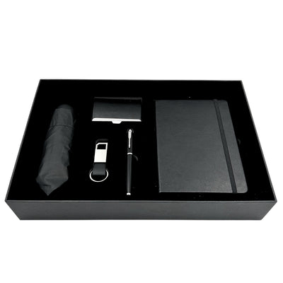 Elegancki Biznesowy Zestaw Prezentowy Premium - Skórzany Notatnik Parasol Wizytownik Długopis Brelok - EE15